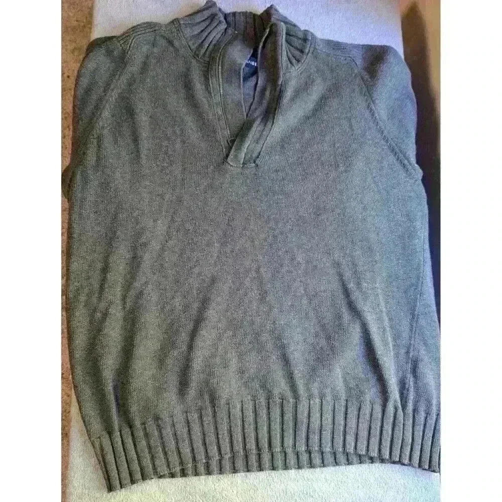 Tommy Hilfiger Sweater Adult Extra Large 1/4 Zip Pullover Mock Neck Logo Gray